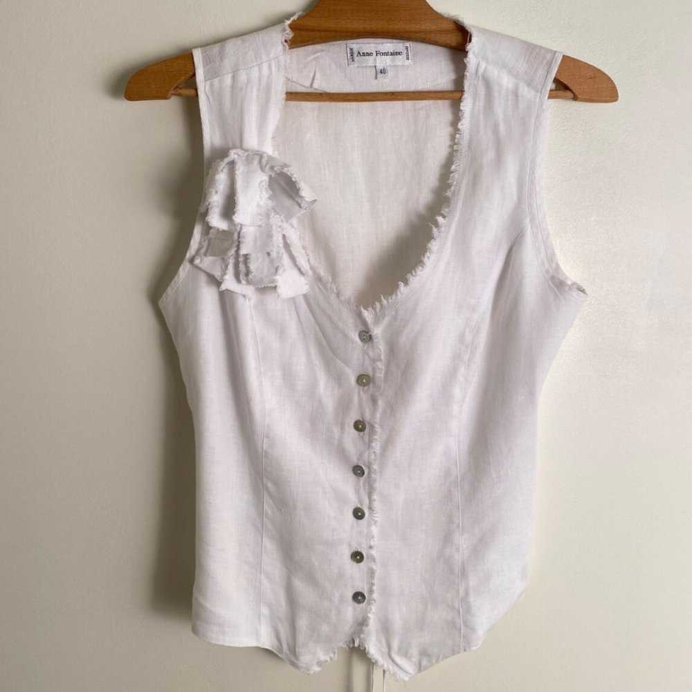 ANNE FONTAINE vintage white linen button down blouse
